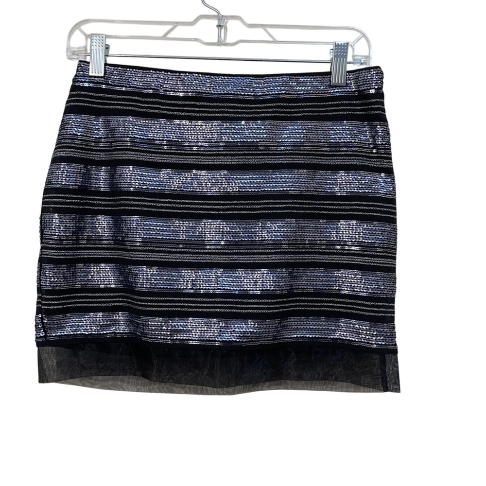 Womens Express Sequin Mini‎ Skirt Size 0 Stripe Holiday Party Y2K Clubwear